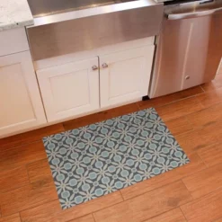 FlorArt Dwight Low Profile Easy Clean Kitchen Mat Blue/Beige - Bungalow Flooring
