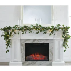 Noma Pre-Lit 9 Foot Artificial Eucalyptus Christmas Garland Holiday Decor With Battery Operated Warm White LED Lights For Banisters & Doorways, Green -Decor Vista GUEST a45538e8 3651 42f4 9aad 428c062a4a44