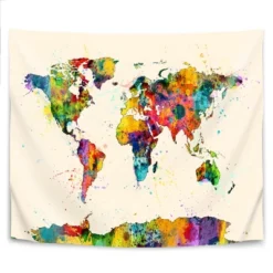 Americanflat Map Of The World Map Watercolor New 2 By Michael Tompsett Wall Tapestry -Decor Vista GUEST a680b558 e5c9 4adc 9d86 0b7fd3567857