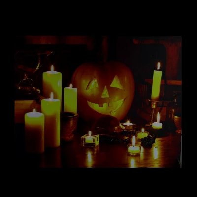 Northlight 19.5" Halloween Prelit LED Witch's Jack-O'-Lantern By Candlelight Canvas Wall Art - Orange/Yellow 4 Northlight 19.5" Halloween Prelit LED Witch's Jack-O'-Lantern By Candlelight Canvas Wall Art - Orange/Yellow - Image 2