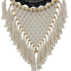 42" X 16" Cotton Macrame Handmade Intricately Woven Dreamcatcher Wall Decor With Beaded Fringe Tassels Black - Olivia & May -Decor Vista GUEST aab1cdc0 de73 4573 b6ac 4cf26c6f56ed