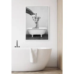 23" X 33" Sylvie Giraffe In Tub Framed Canvas Wall Art By Amy Peterson White - DesignOvation -Decor Vista GUEST ac5d0554 7ffa 4d3e bb4c b6c2d19c21cc