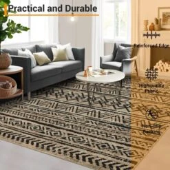 5x7 Washable Rugs Non Slip - Boho Geometric Area Rug For Living Room, Bedroom (Neutral) -Decor Vista GUEST adf1c93b 7b8a 4cb8 972e d62b8bf1fd94
