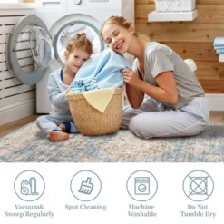 Non Slip Machine Washable Rugs 9x12 Area Rugs For Living Room Bedroom Soft Vintage Rugs Low Pile Large Carpet -Decor Vista GUEST ae448a27 d433 4341 8bca 5ec661fdb4bc