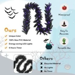 Costway 9ft Pre-lit Christmas Halloween Garland Black W/ 50 Purple LED Lights -Decor Vista GUEST ae5e825d b3a5 4437 b5f2 53f7020f1a55
