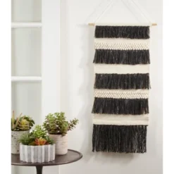 Saro Lifestyle Textured Woven Wall Hanging, 14"x34" Oblong, Black -Decor Vista GUEST aee0b9d1 7a9c 42f5 8be8 b935555acb8b
