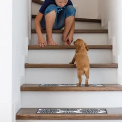 World Rug Gallery Modern Floral Circles Non-Slip Stair Treads -Decor Vista GUEST afa85d5c d0d5 47b5 8892 496641ee0b5f