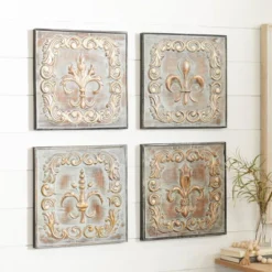 Metal Fleur De Lis Embossed Wall Decor Set Of 4 Brass - Olivia & May -Decor Vista GUEST afe7a9ef f7de 4439 b426 9ea8e8966fe3