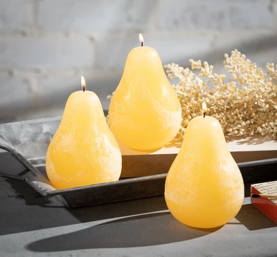 Pale Yellow Pear Candles - Set Of 3 3 Pale Yellow Pear Candles - Set Of 3