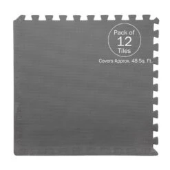 Foam Flooring Tiles - 12-Pack Interlocking EVA Foam Pieces - Non-Toxic Floor Padding For Playroom Gym Or Basement By Stalwart (Gray) -Decor Vista GUEST b2d450ec 48a0 44ca af91 34de024ce0bc