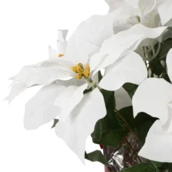 Northlight 14.5" White Artificial Christmas Poinsettia With Red Wrapped Base -Decor Vista GUEST b30c5383 87ee 4b8b 988f e99ff5d1cd87