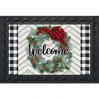 Briarwood Lane Winter Wreath Welcome Doormat Checkered Indoor Out 3 Briarwood Lane Winter Wreath Welcome Doormat Checkered Indoor Out