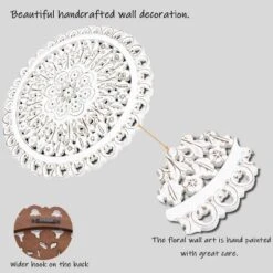 LuxenHome White Wood Flower 23.86" Round Wall Decor Home Decor Interior Design -Decor Vista GUEST b6c9f832 9e86 405b ba71 db32716fd719