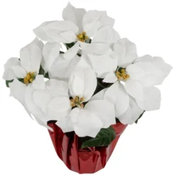 Northlight 14.5" White Artificial Christmas Poinsettia With Red Wrapped Base -Decor Vista GUEST b90db057 65d5 493c 9476 f2cded499663