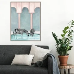 22" X 30" Office Gossip (Zebras) By Urban Road Framed Canvas Wall Art Gray Wash - Amanti Art -Decor Vista GUEST b920f152 f85c 4b40 aab3 fa816328b31b