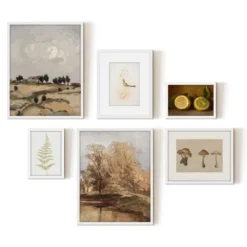 Americanflat 6 Piece Vintage Gallery Wall Art Set - Fall Study, Autumn In The Hills, Mushrooms, Light Bird, Fern Frond By Maple + Oak -Decor Vista GUEST b97b1083 43fd 44d8 864b 6d7b2a945400