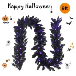 Costway 9ft Pre-lit Christmas Halloween Garland Black W/ 50 Purple LED Lights -Decor Vista GUEST ba032631 ea21 447a 8b06 2b7e197009e6