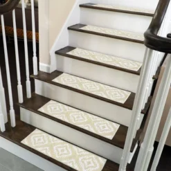 SussexHome Tetra One Design Cotton Anti-Slip Stair Treads, 9” X 28“ -Decor Vista GUEST bc6003d1 7be2 4e8c bd98 d8659b217310