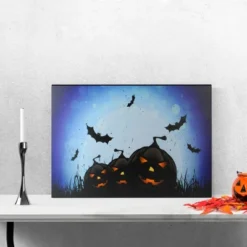 Northlight LED Lighted Jack-O-Lanterns And Bats Halloween Canvas Wall Art 23.5" X 15.5"