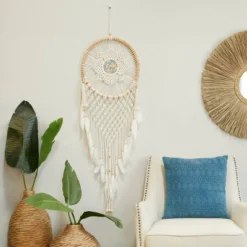 Cotton Macrame Handmade Intricately Woven Dreamcatcher Wall Decor With Beaded Fringe Tassels White - Olivia & May 13 Cotton Macrame Handmade Intricately Woven Dreamcatcher Wall Decor With Beaded Fringe Tassels White - Olivia & May -Decor Vista GUEST c0e8ca5c 130a 4770 933a 62fd1194d001