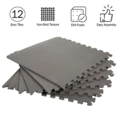 Foam Flooring Tiles - 12-Pack Interlocking EVA Foam Pieces - Non-Toxic Floor Padding For Playroom Gym Or Basement By Stalwart (Gray) -Decor Vista GUEST c0e9b6a6 c0fa 4e22 9296 27edfb869a64
