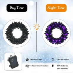 Costway 24inch Pre-lit Christmas Halloween Wreath Black W/ 35 Purple LED Lights -Decor Vista GUEST c504a4e5 17e5 4dd9 8988 0132e72a6974