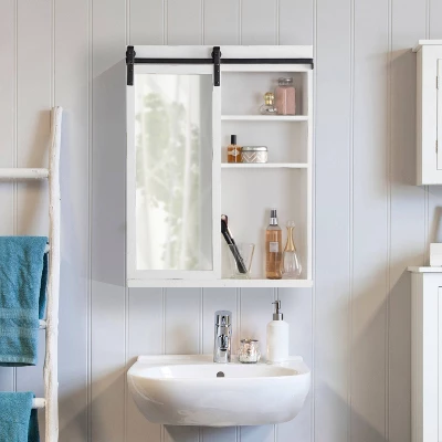 22" X 28" Wexton Decorative Farmhouse Wall Cabinet With Sliding Mirror Door White - Kate & Laurel All Things Decor 6 22" X 28" Wexton Decorative Farmhouse Wall Cabinet With Sliding Mirror Door White - Kate & Laurel All Things Decor - Image 4