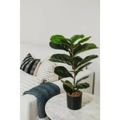Forever Leaf 28" Artificial Fiddle Fig Leaf Plant In Black Pot, Indoor Artificial Plant For Home Decor -Decor Vista GUEST c6825e62 9c00 48ed 9f1b 7928ab15e42b