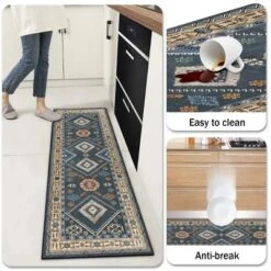 FURNIinspire Floor Mats 4 Piece Farmhouse Kitchen Rug Washable Area Rugs Non Skid Bohemian Mat For Hallway Entryway, Blue, 60"*20" -Decor Vista GUEST cc43d67a 7379 48de 814d 50207ca33287