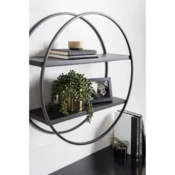 24" Diameter Sequoia Wood And Metal Round Wall Shelf - Kate & Laurel All Things Decor -Decor Vista GUEST cc613431 6923 43ea a079 ebd88d240768