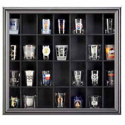 Studio Decor Wall Mounted 18 X 16.5" Modern Style Shot Glass Display Case With 28 Individual Compartments For Homes And Offices, Black (3 Pack) 3 Studio Decor Wall Mounted 18 X 16.5" Modern Style Shot Glass Display Case With 28 Individual Compartments For Homes And Offices, Black (3 Pack)