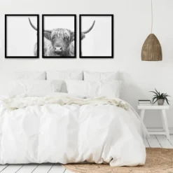 (Set Of 3) Triptych Wall Art Highland Bull Horns By Sisi And Seb - Set Of 3 Framed Prints - Americanflat