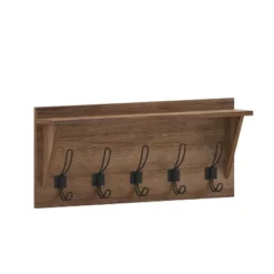 Emma And Oliver Rustic Country Wall Mounted Entryway Shelf With 5 Rustic Hooks And Wood Construction -Decor Vista GUEST ce9aa083 9f0a 4046 a3e2 1887444133e9