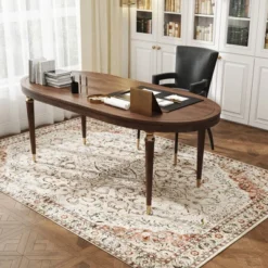 HOMCOM Area Rug 5x7, Machine Washable Rug, Non-Slip Classical Floral Print Floor Carpet For Living Room, Bedroom, Dining Room, Mixed-Brown -Decor Vista GUEST ced1576b 5f9b 4c32 83f2 5f19687e9939
