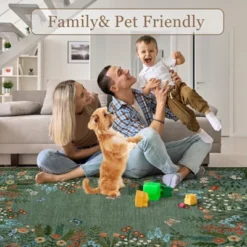 8x10 Washable Rugs Non Slip - Large Floral Area Rug For Living Room, Bedroom (Green) -Decor Vista GUEST d1806616 09e5 482c b7c3 cc74398dc7ff