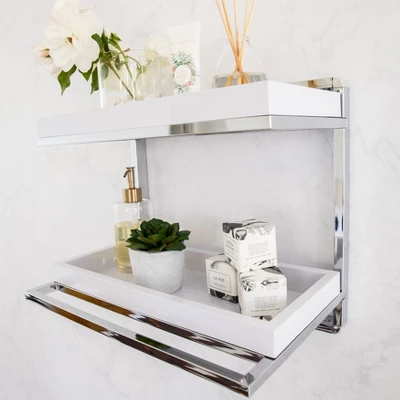 2 Tier Wall Mount Shelving Unit With Towel Rack And Trays Chrome/White - Danya B. 6 2 Tier Wall Mount Shelving Unit With Towel Rack And Trays Chrome/White - Danya B. - Image 4