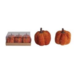 Transpac Mini Velvet Orange Pumpkins Set Of 6 Decorative Sculptures For Fall Harvest Indoor Tabletop Decoration