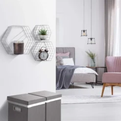 Sorbus Metal Wire Hexagon Design Wall Mounted Floating Shelves, Set Of 3 - White -Decor Vista GUEST d487dcfa 176f 4e7e 8395 efcd6bbe8c9d