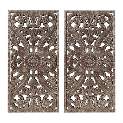 2pc Botanical Carved Wall Decor Panel Set Bronze - Madison Park 3 2pc Botanical Carved Wall Decor Panel Set Bronze - Madison Park