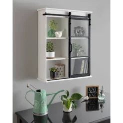 22" X 28" Barnhardt Decorative Wooden Wall Cabinet With Sliding Glass Door White - Kate & Laurel All Things Decor -Decor Vista GUEST d65ca11f 793c 46d7 aa4c 405aedf19adf