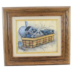 Home Decor 13.5" Patterns Of Fabric Print Basket Quilt Thread - Fiber Wall Art