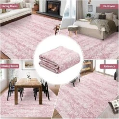 6x9 Pink Rug Machine Washable Soft Vintage Damask Distressed Boho Abstract Foldable Ultra-Thin Non-Slip Nursery Dining Room -Decor Vista GUEST d9511ad7 400f 4d37 ad53 1b657a3d97cc