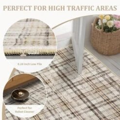 Modern Washable Area Rug Soft Non-Slip Stain-Resistant Farmhouse Tartan Plaid Carpet For Living Room Bedroom Nursery Office -Decor Vista GUEST db25207e 804e 4c86 9c00 41c3147f98c7