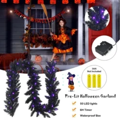 Costway 9ft Pre-lit Christmas Halloween Garland Black W/ 50 Purple LED Lights -Decor Vista GUEST dc2dae97 d0e4 458a 82a2 005518f0bf85