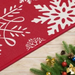 Kitchen Rug And Mat Washable Christmas Festive Decorative Runner Rugs Xmas Snowflakes Floor Mats, 17"x29" + 17"x47" -Decor Vista GUEST dc51adb2 694f 4ffa 9f7b 5a04a504130f