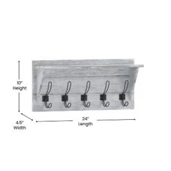 Emma And Oliver Rustic Country Wall Mounted Entryway Shelf With 5 Rustic Hooks And Wood Construction -Decor Vista GUEST dcdee3ae 59b9 41e5 9fb6 5b60e5a01ec6