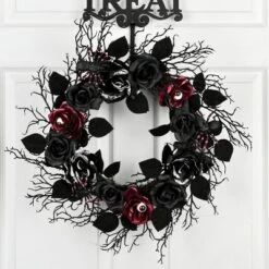 National Tree Company 22" Halloween Black Rose Wreath -Decor Vista GUEST de449a50 27f7 4fbb 9d9d 3c4b0abd6fe1