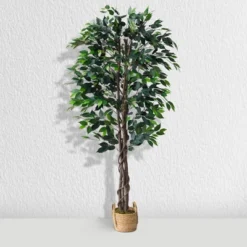 Forever Leaf 72" Artificial Ficus Silk Tree In Wicker Basket, Indoor Artificial Plant For Home Decor -Decor Vista GUEST de48b424 e6c6 40d1 a3de 081cec1bd6b0