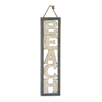 Wooden Sign Beach Wall Decor With Rope Hanger Beige - Olivia & May 5 Wooden Sign Beach Wall Decor With Rope Hanger Beige - Olivia & May - Image 3