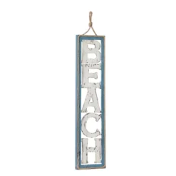 Wooden Sign Beach Wall Decor With Rope Hanger Beige - Olivia & May